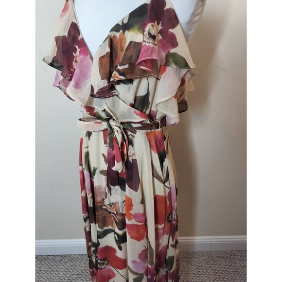 Premier Amour Floral Ruffled Maxi Dress Cold Shoulder Romantic - Picture 6 of 9